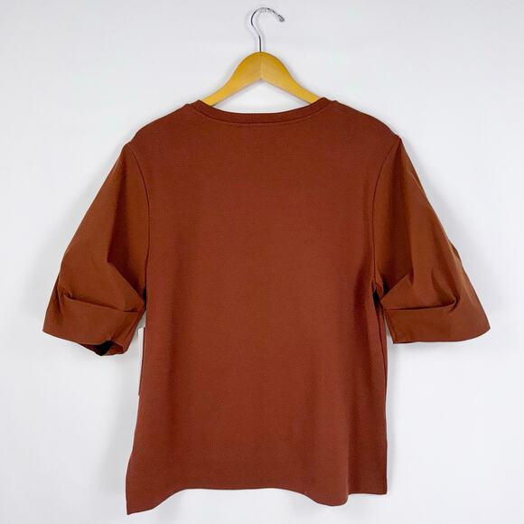 Athleta Women's Harlow Hybrid Woven Knit Tee Top Medium Rust - Picture 9 of 16